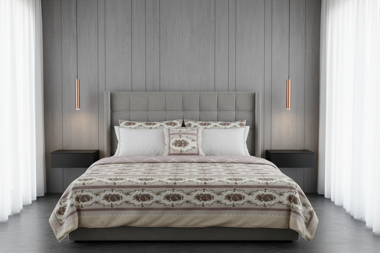 100% Pure Cotton King Size Bedsheet Set | Brown Green Floral Rose Stripe Pattern | 108x108 Inches