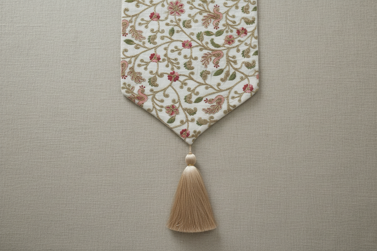 Embroidered Floral Table Runner with Tassel Ends