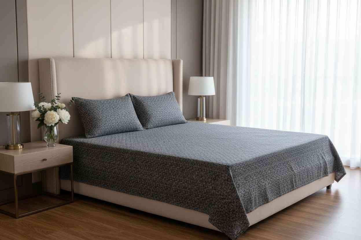 Aesthetics King Size Bed Sheet | 100% Imported Pure Cotton | 200TC | Super Soft | Charcoal Grey