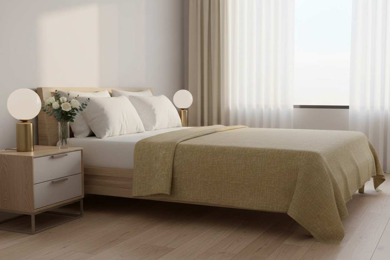 Aesthetics King Size Bed Sheet | 100% Imported Pure Cotton | 200TC | Super Soft | Golden Wheat