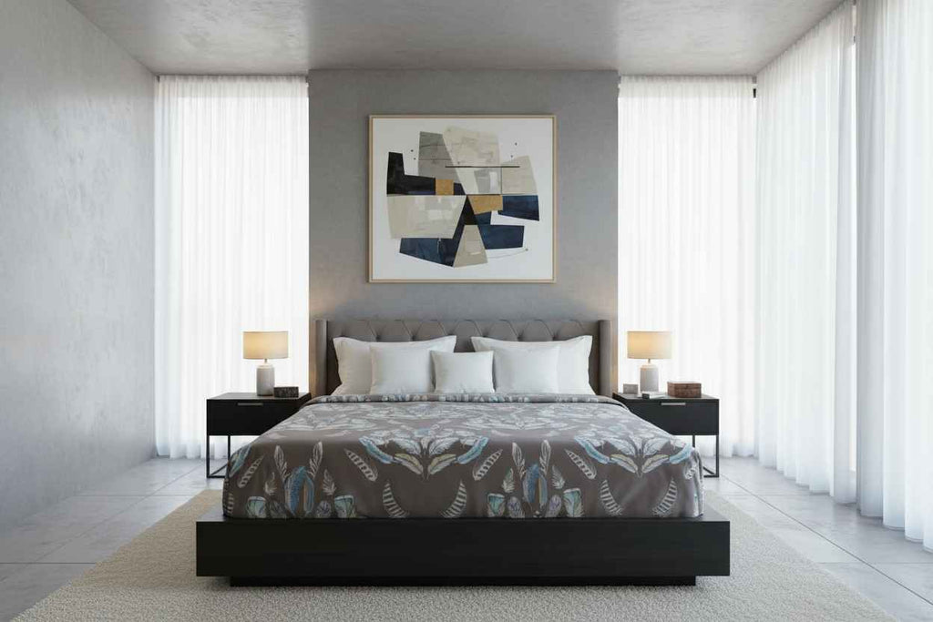 Feather Print Bedsheet Set — Taupe & Multicolour
