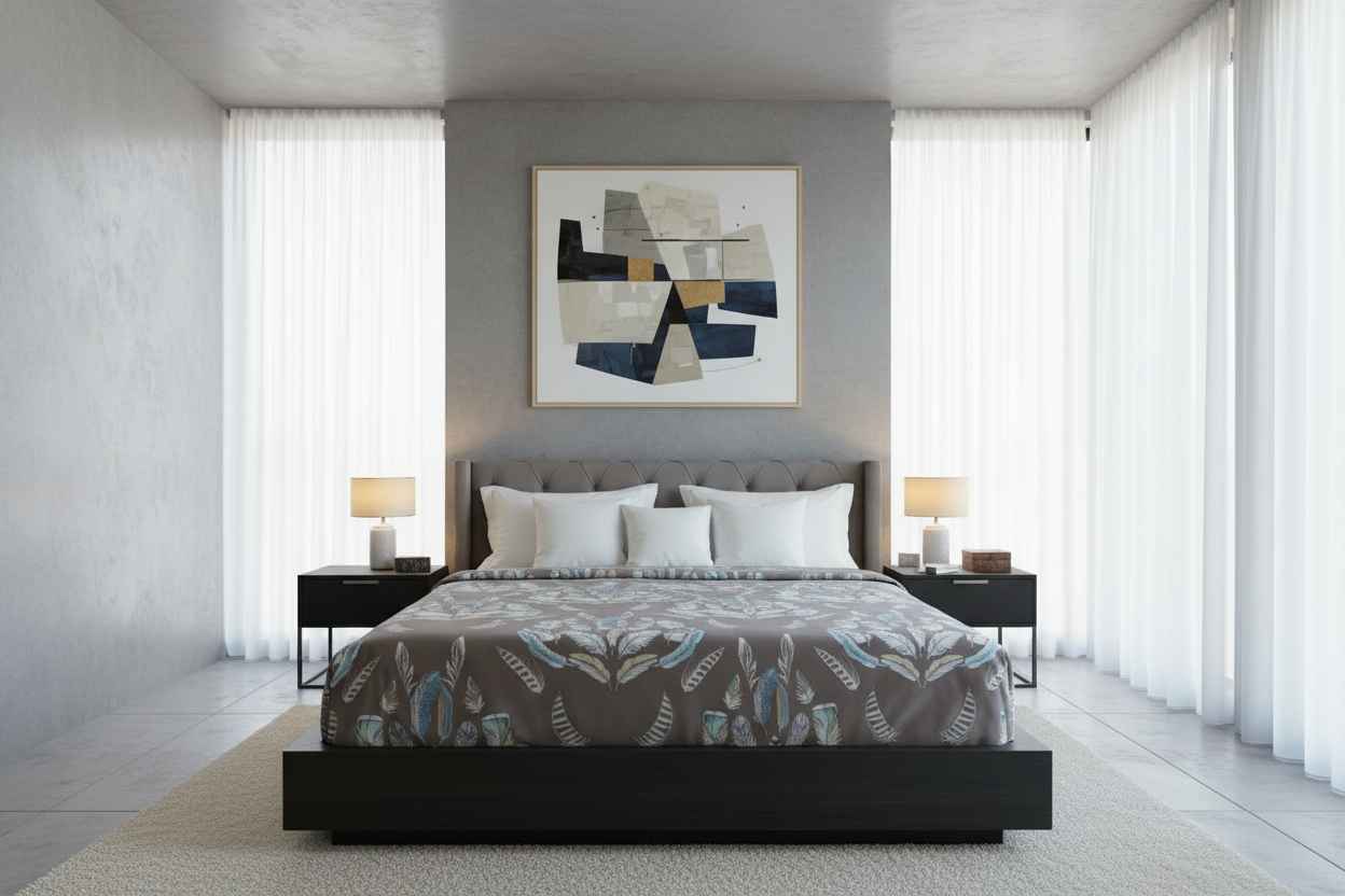 Feather Print Bedsheet Set — Taupe & Multicolour