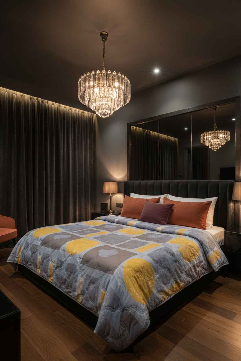 Blue Grey & Yellow Geometric Double Bed Comforter | Modern Quilted