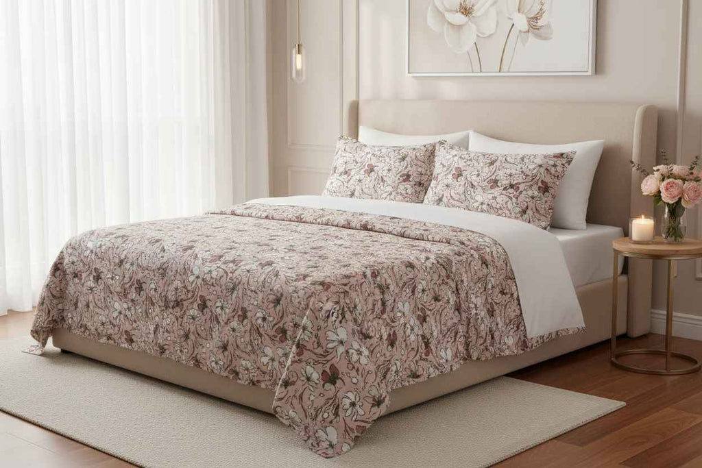 Magnolia Vine Sketch Bedsheet Set — Blush & Ivory