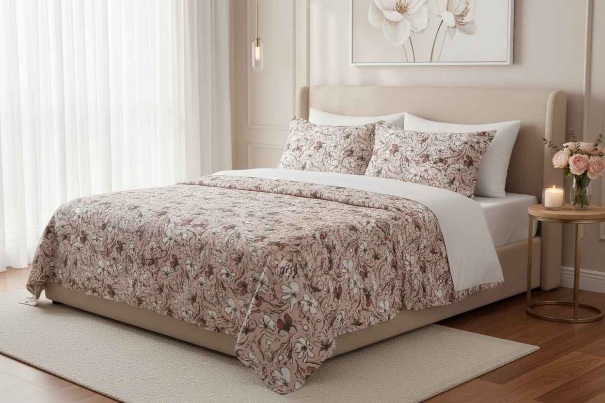 Magnolia Vine Sketch Bedsheet Set — Blush & Ivory