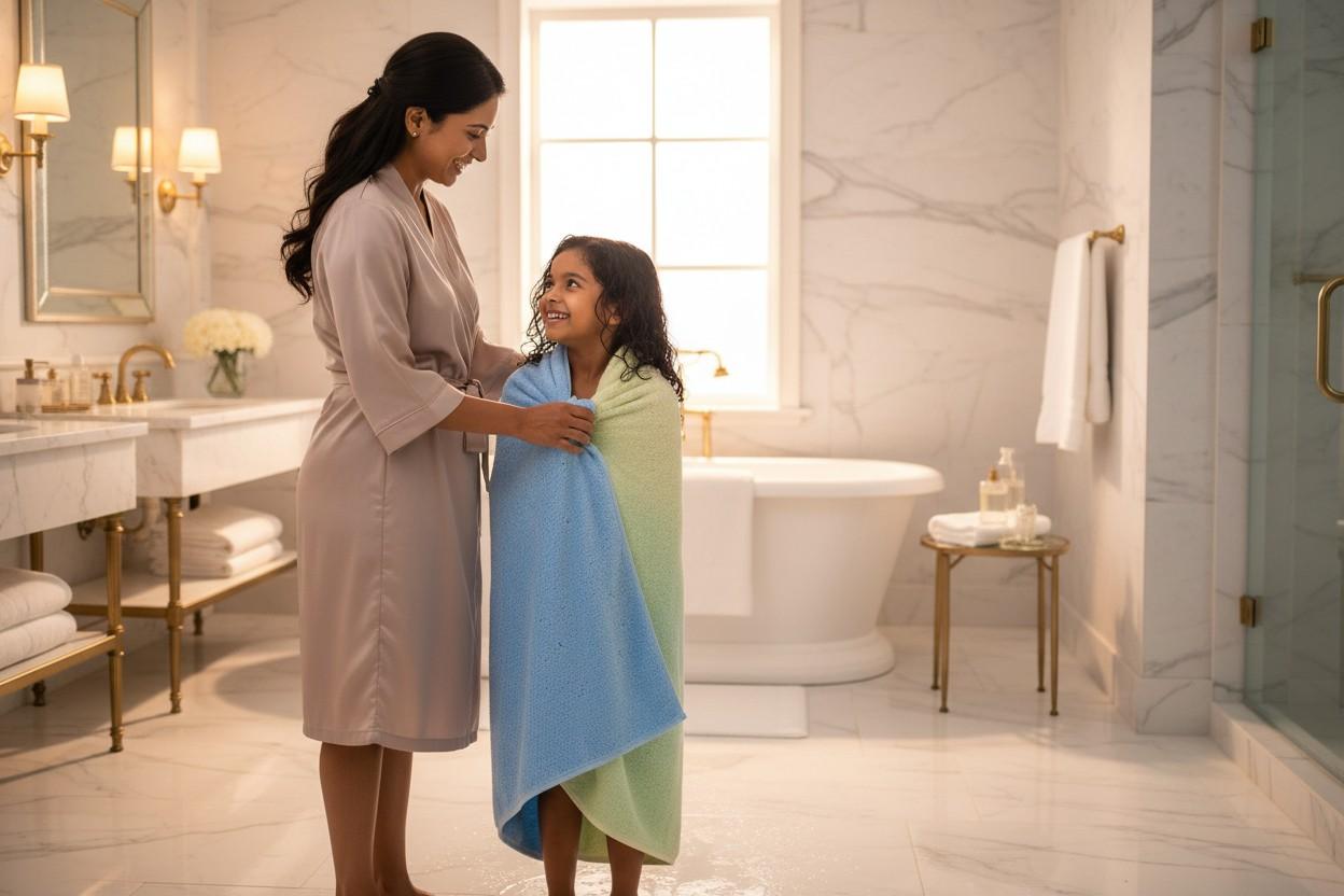 Bath Towel Microfiber | Sky Blue & Cream Ombre | Ultra Soft, Super Absorbent & Quick Dry | Unisex