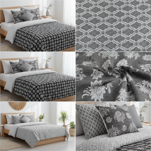 100% Pure Cotton King Size Bedsheet Set | Grey White Geometric Diamond Pattern | 108x108 Inches