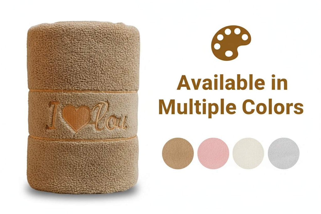 Bath Towel Microfiber | Camel | "I ♥ You" Embroidery | Ultra Soft & Quick Dry | Unisex