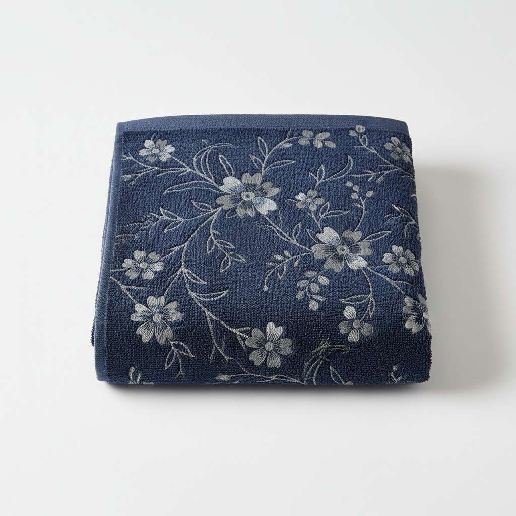 Navy Blue Embroidered Full Size Bath Towel for Unisex | Premium Floral Design