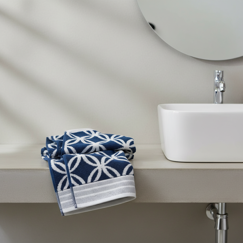 Navy Blue Geometric Full Size Bath Towel for Unisex | Premium Designer