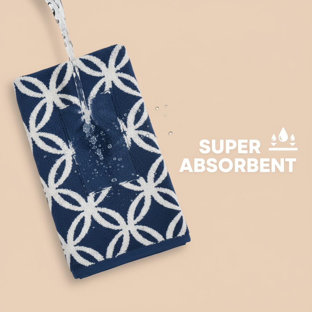 Navy Blue Geometric Full Size Bath Towel for Unisex | Premium Designer