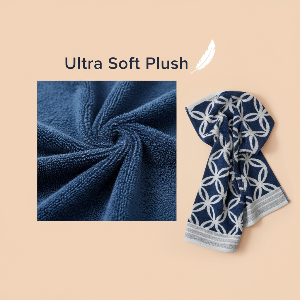 Navy Blue Geometric Full Size Bath Towel for Unisex | Premium Designer