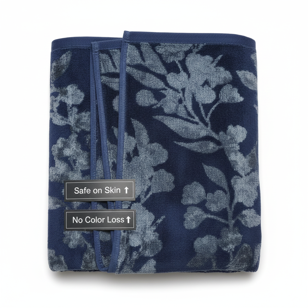 Navy Blue Embroidered Full Size Bath Towel for Unisex | Premium Floral Design