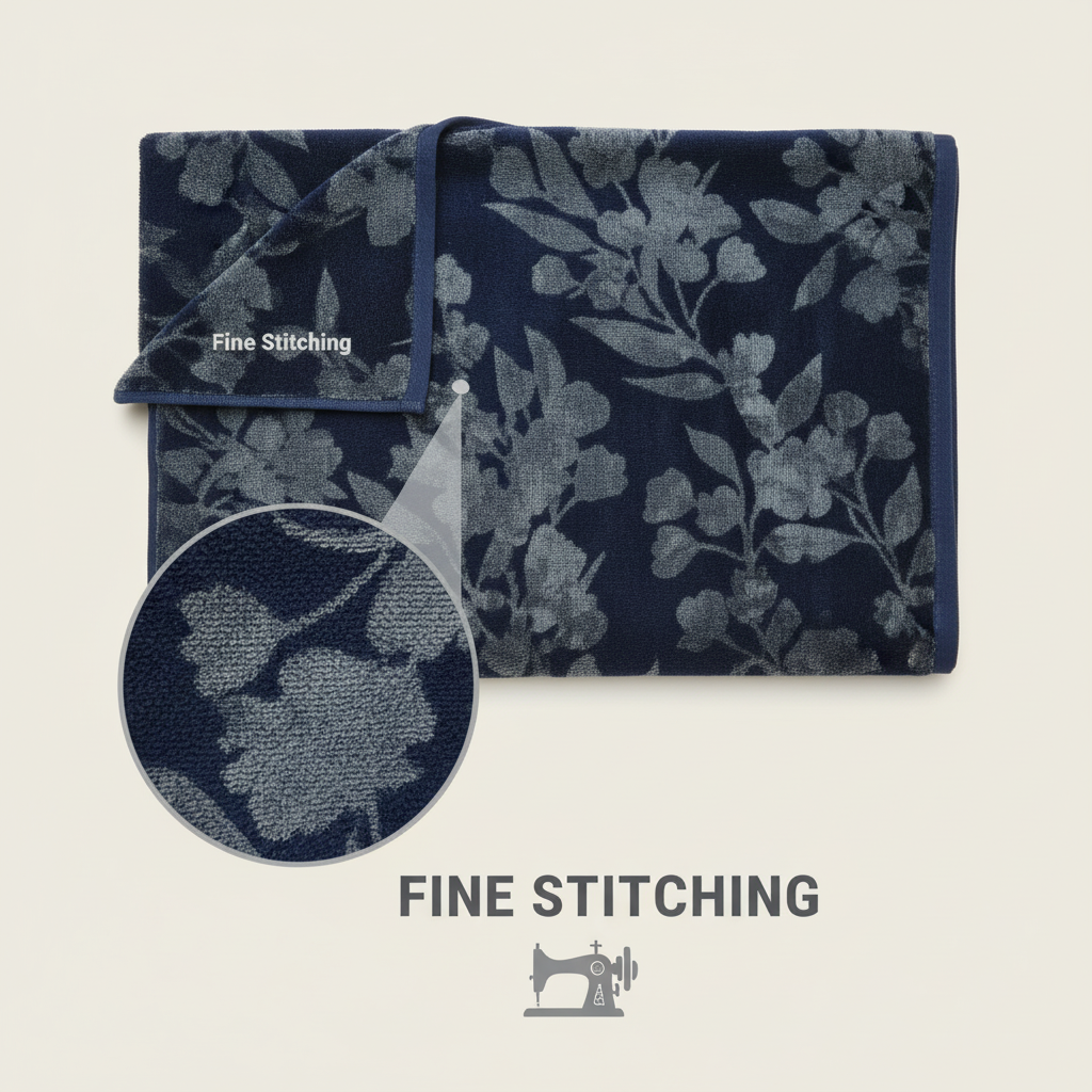 Navy Blue Embroidered Full Size Bath Towel for Unisex | Premium Floral Design