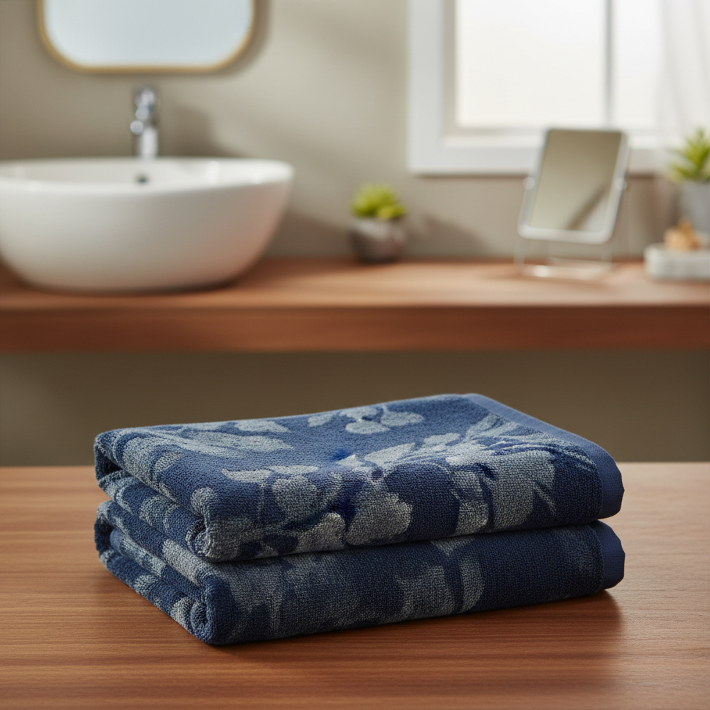 Navy Blue Embroidered Full Size Bath Towel for Unisex | Premium Floral Design