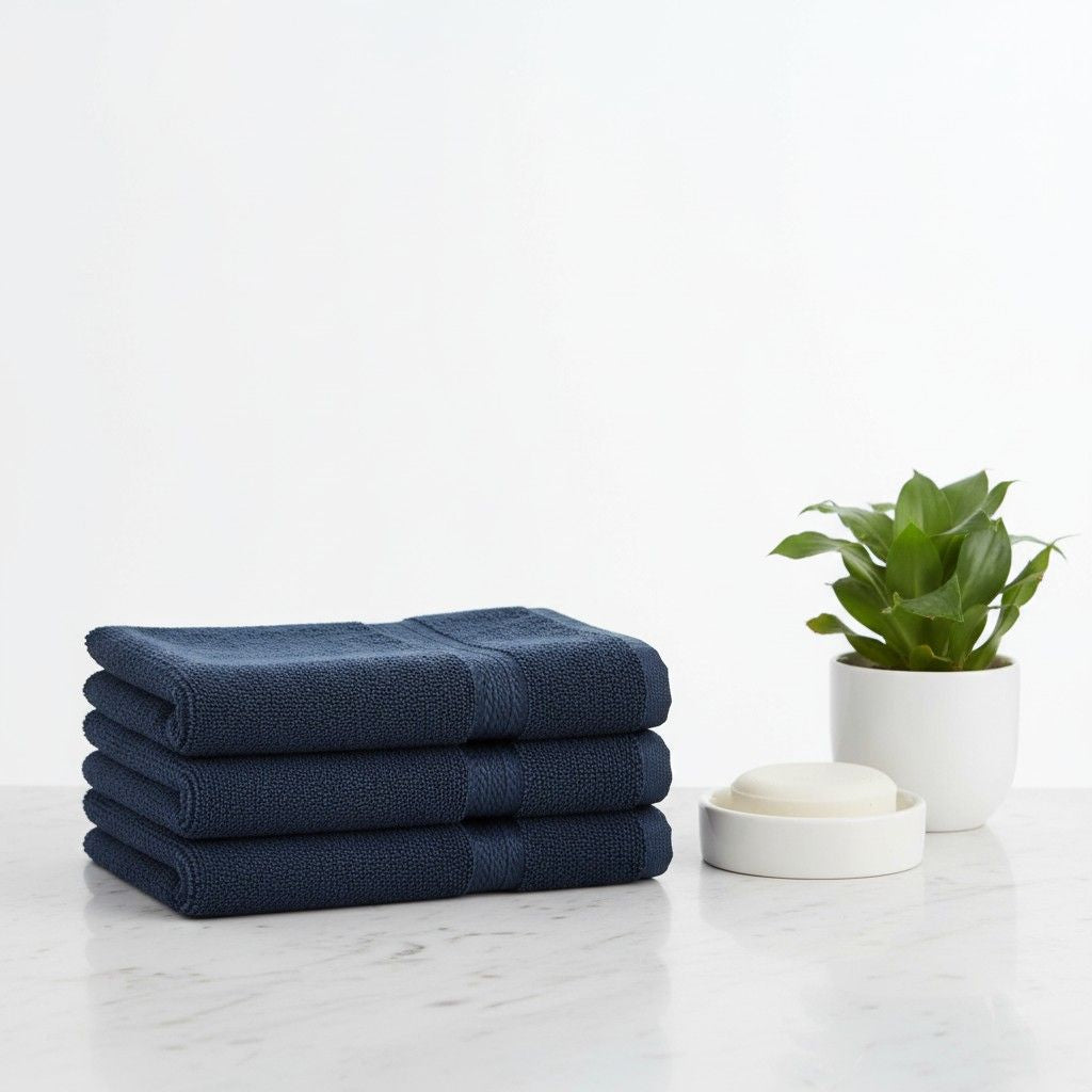 Hand Towel Navy Blue  | Ultra Soft Quick Dry Cotton Terry Set of 3