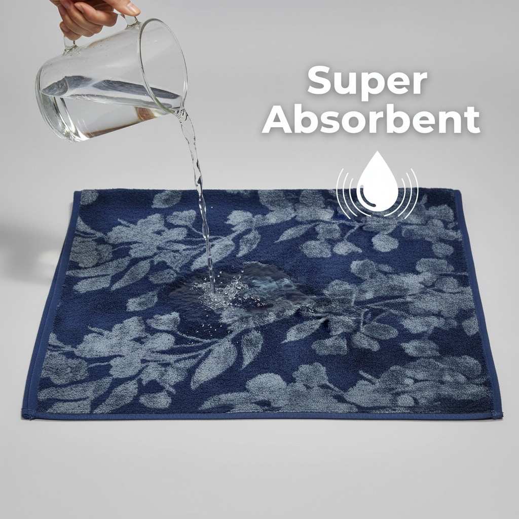 Navy Blue Embroidered Full Size Bath Towel for Unisex | Premium Floral Design