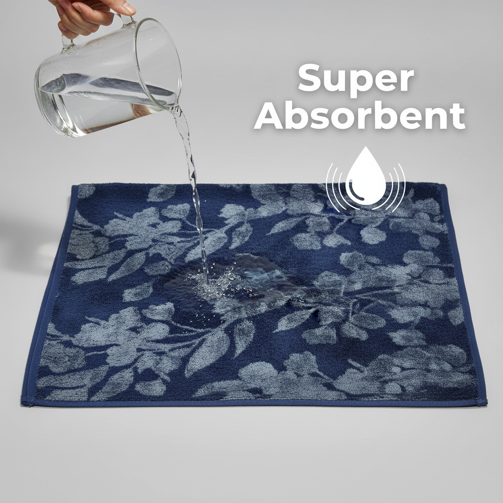 Navy Blue Embroidered Full Size Bath Towel for Unisex | Premium Floral Design