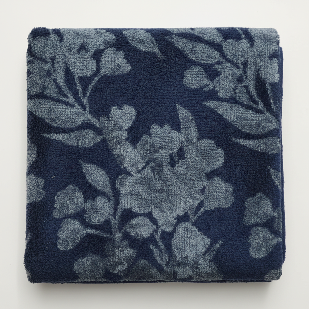 Navy Blue Embroidered Full Size Bath Towel for Unisex | Premium Floral Design