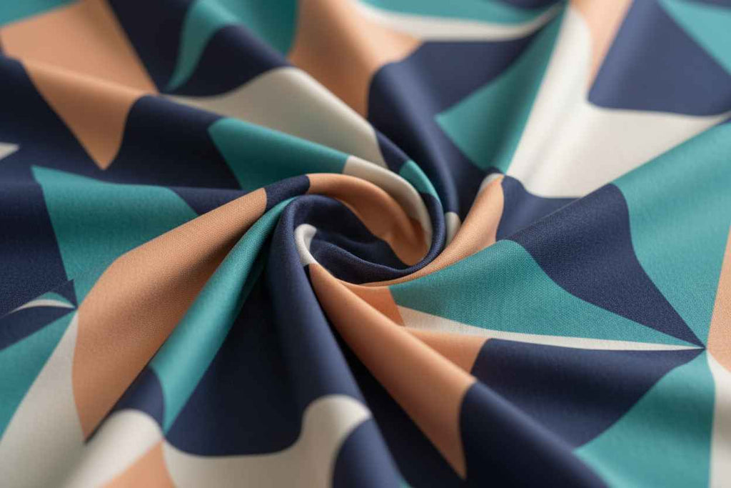 Geometric Print King Size Bedsheet | Navy, Teal & Peach