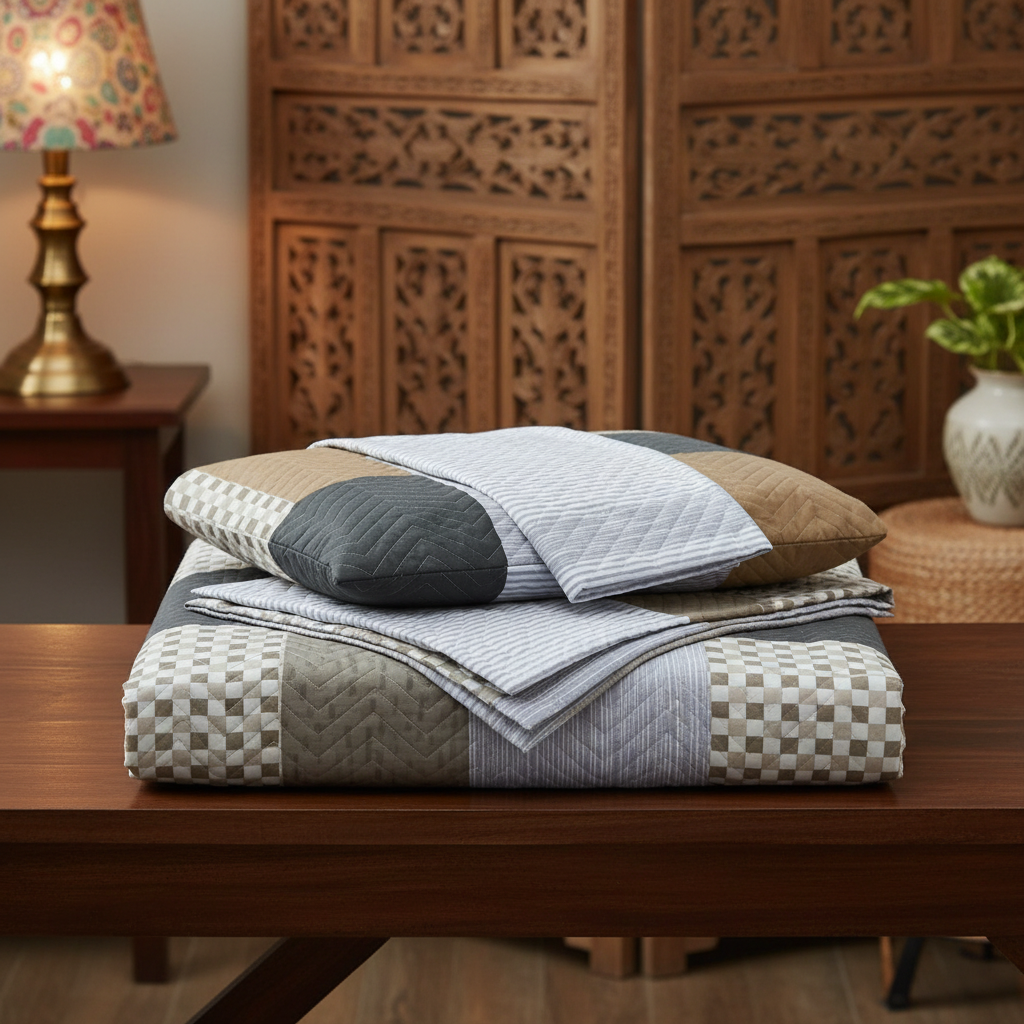 Premium Bed Sheet Set with Quilted Pillow Covers - Queen Size