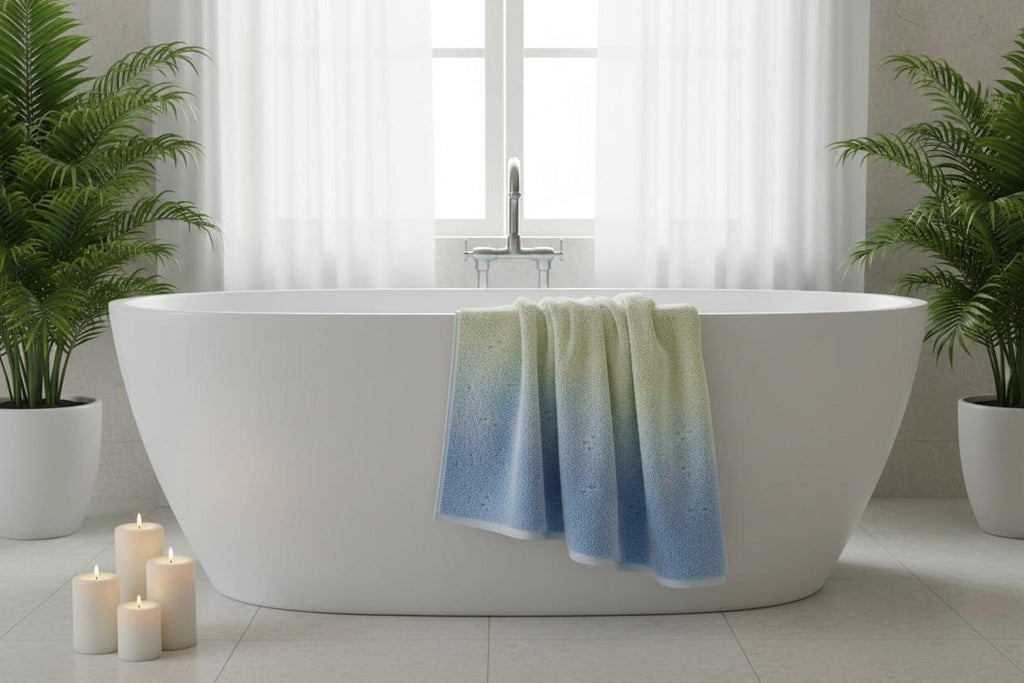 Bath Towel Microfiber | Sky Blue & Cream Ombre | Ultra Soft, Super Absorbent & Quick Dry | Unisex