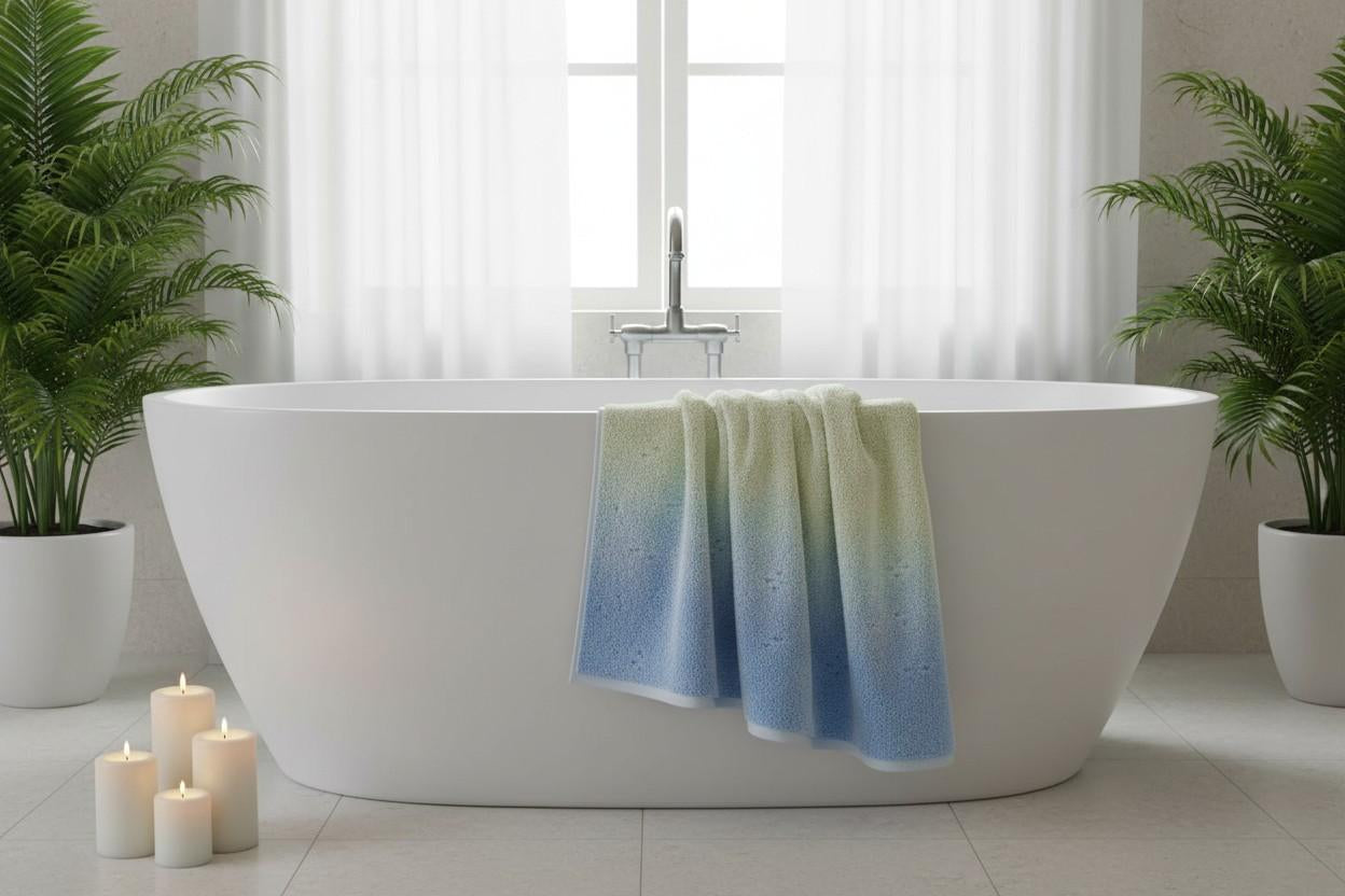 Bath Towel Microfiber | Sky Blue & Cream Ombre | Ultra Soft, Super Absorbent & Quick Dry | Unisex
