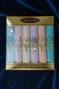 OperaGirl Embroidered Floral Cotton Handkerchiefs – Pack of 6 | Pastel Gift Set
