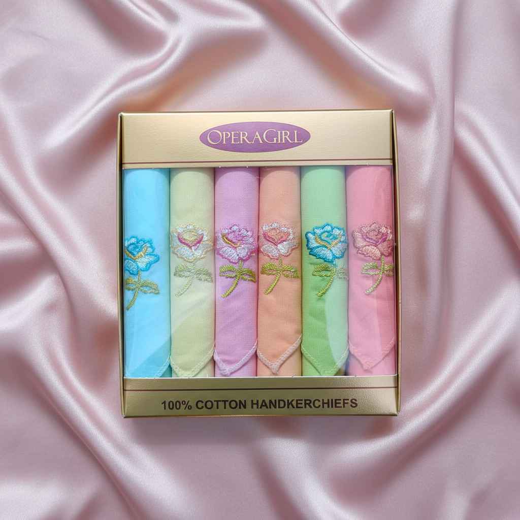 Embroidered Rose Cotton Handkerchiefs – Pack of 6 | Pastel Gift Set