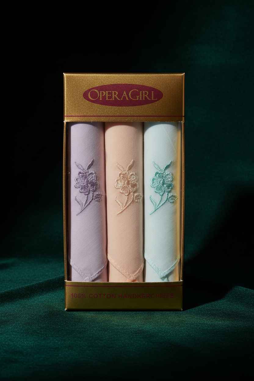 Embroidered Rose Cotton Handkerchiefs – Pack of 3 | Lavender, Peach & Mint Gift Set