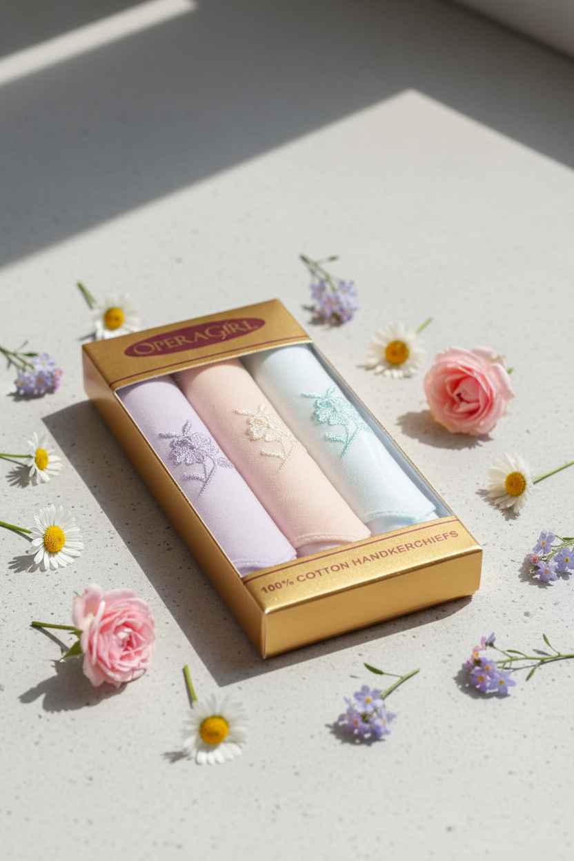Embroidered Rose Cotton Handkerchiefs – Pack of 3 | Lavender, Peach & Mint Gift Set