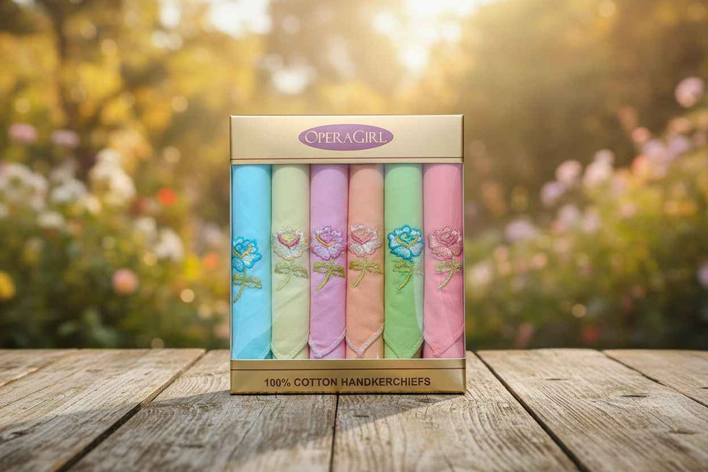 Embroidered Rose Cotton Handkerchiefs – Pack of 6 | Pastel Gift Set