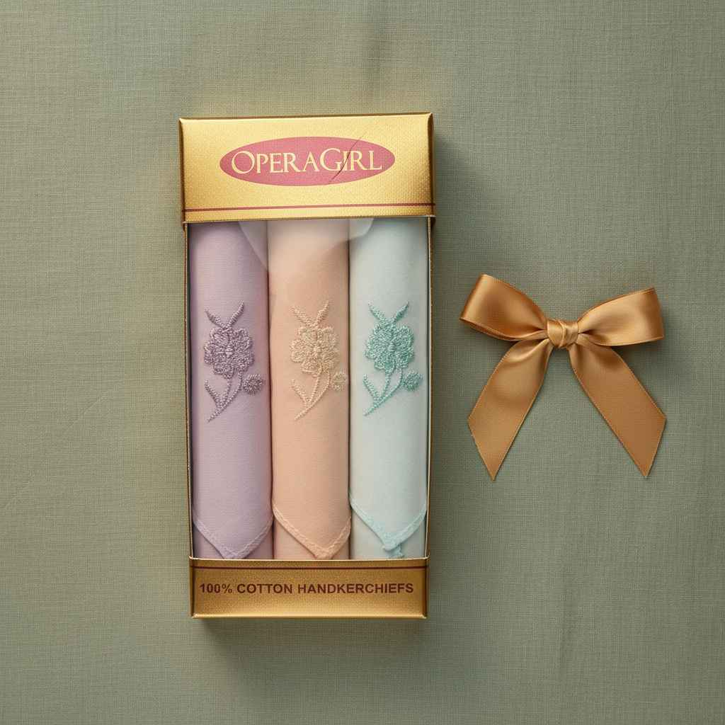 Embroidered Rose Cotton Handkerchiefs – Pack of 3 | Lavender, Peach & Mint Gift Set