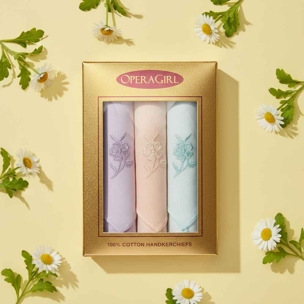 Embroidered Rose Cotton Handkerchiefs – Pack of 3 | Lavender, Peach & Mint Gift Set