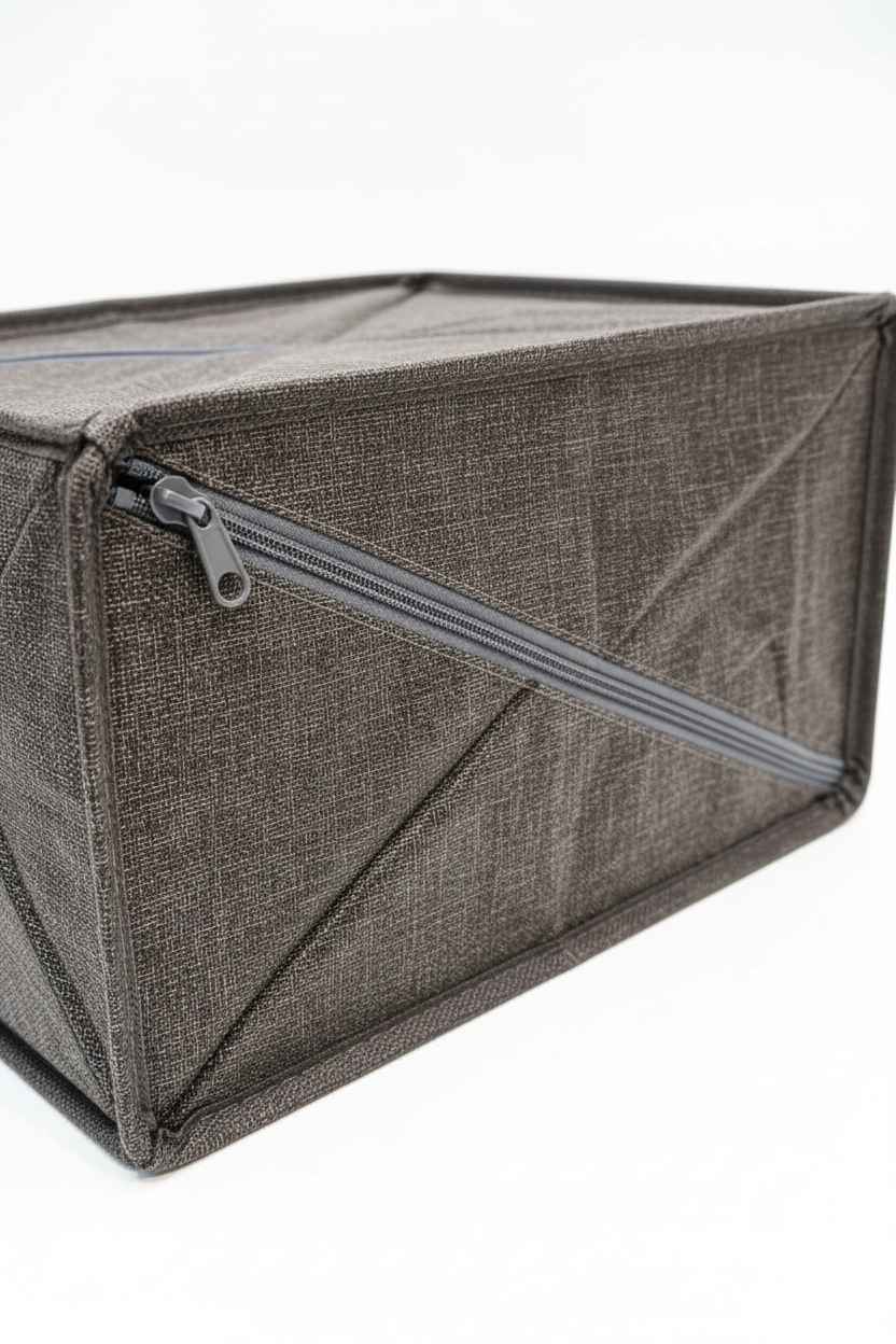 Charcoal Grey Fabric Storage Organizer Box | 8 Compartments | Zipper Lid | Foldable