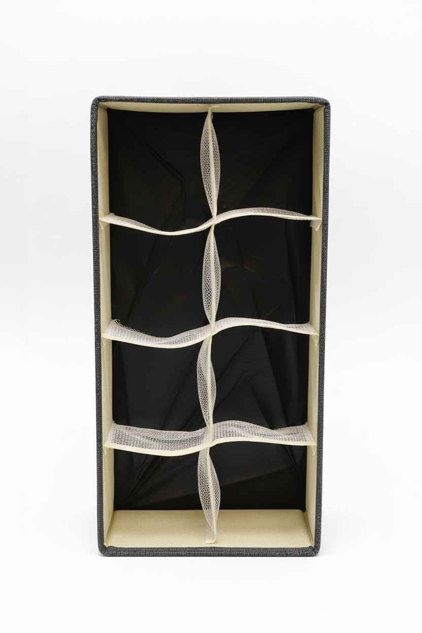 Charcoal Grey Fabric Storage Organizer Box | 8 Compartments | Zipper Lid | Foldable
