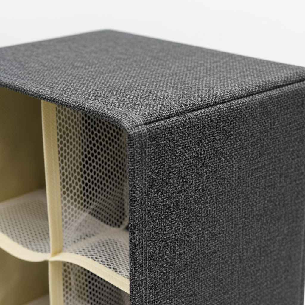 Charcoal Grey Fabric Storage Organizer Box | 8 Compartments | Zipper Lid | Foldable