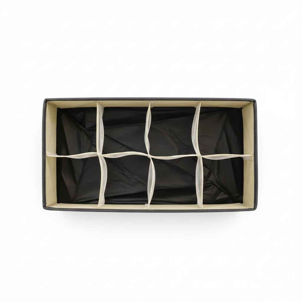 Charcoal Grey Fabric Storage Organizer Box | 8 Compartments | Zipper Lid | Foldable