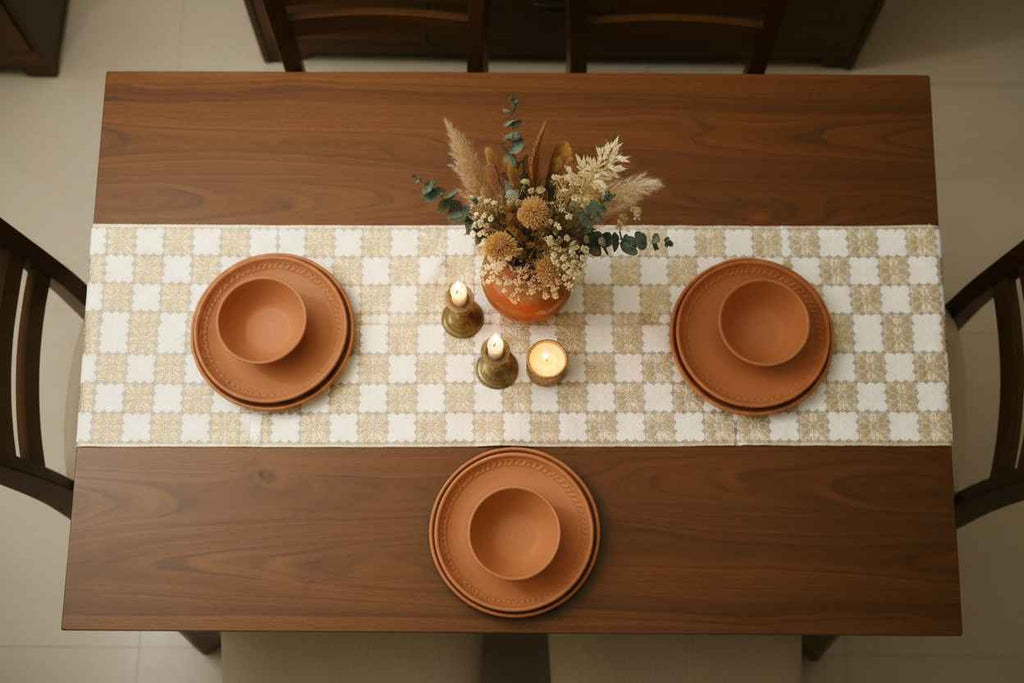 Checkered Gold Table Runner – Dining & Center Table Runner
