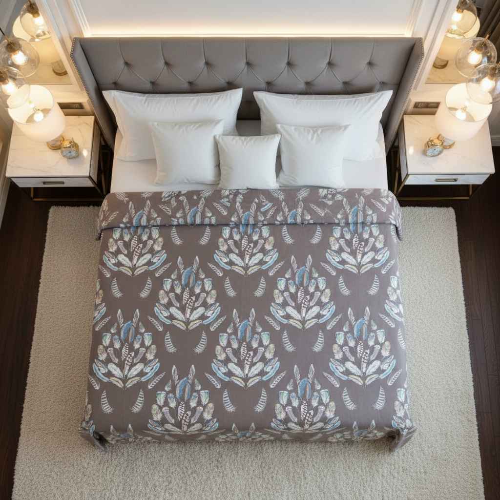 Feather Print Bedsheet Set — Taupe & Multicolour