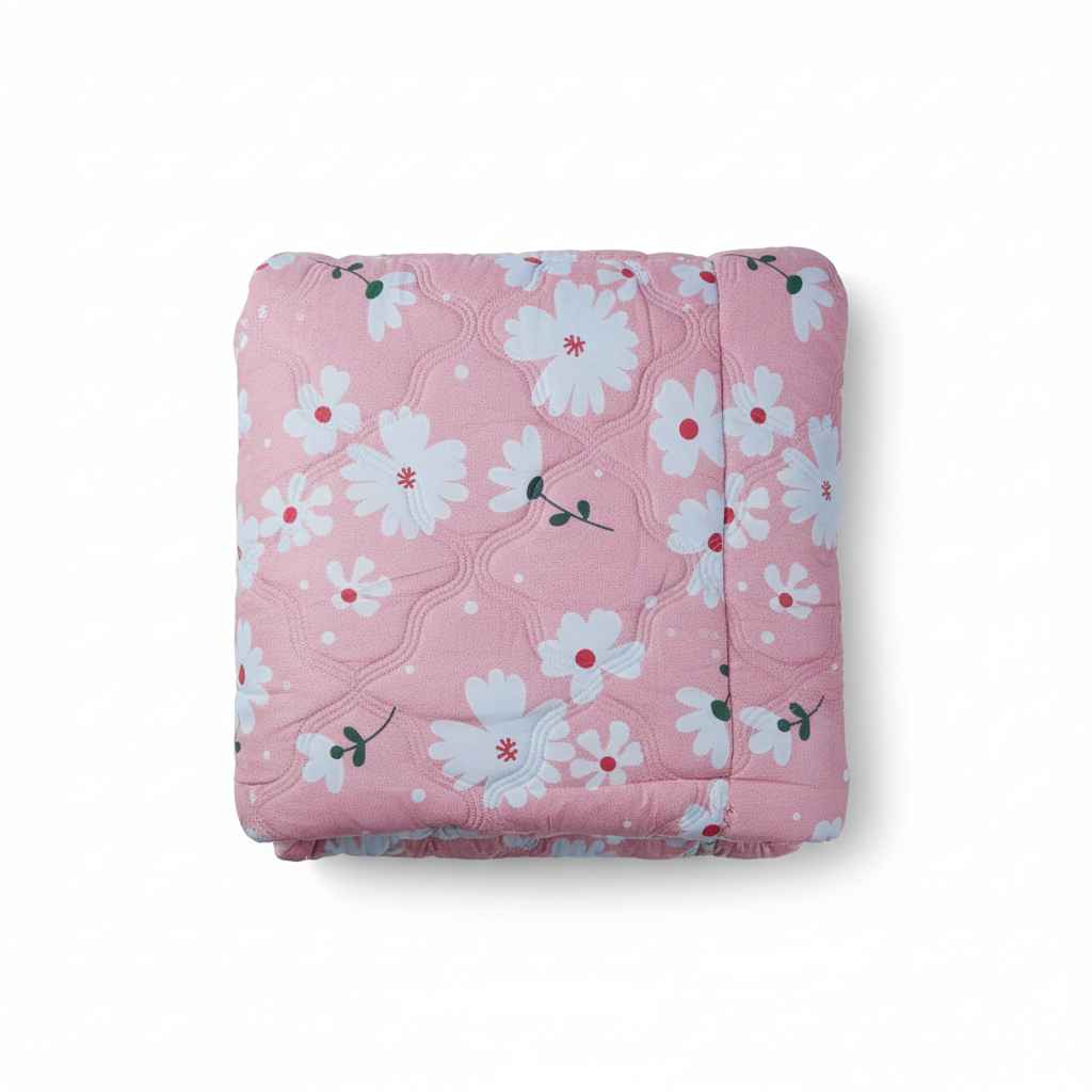 Pink Daisy Double Bed Comforter | Soft Floral Summer Quilted Bedding