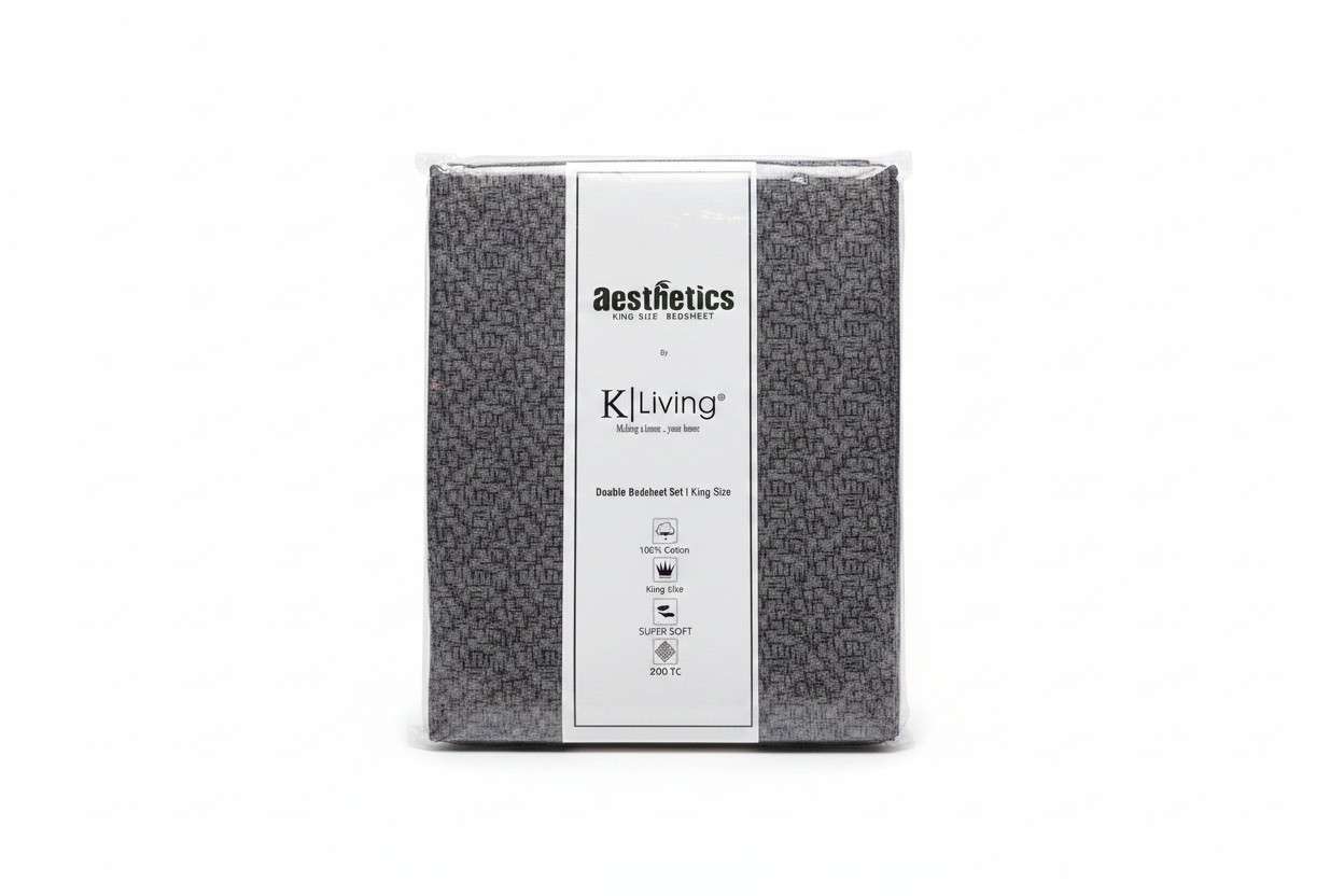 Aesthetics King Size Bed Sheet | 100% Imported Pure Cotton | 200TC | Super Soft | Charcoal Grey