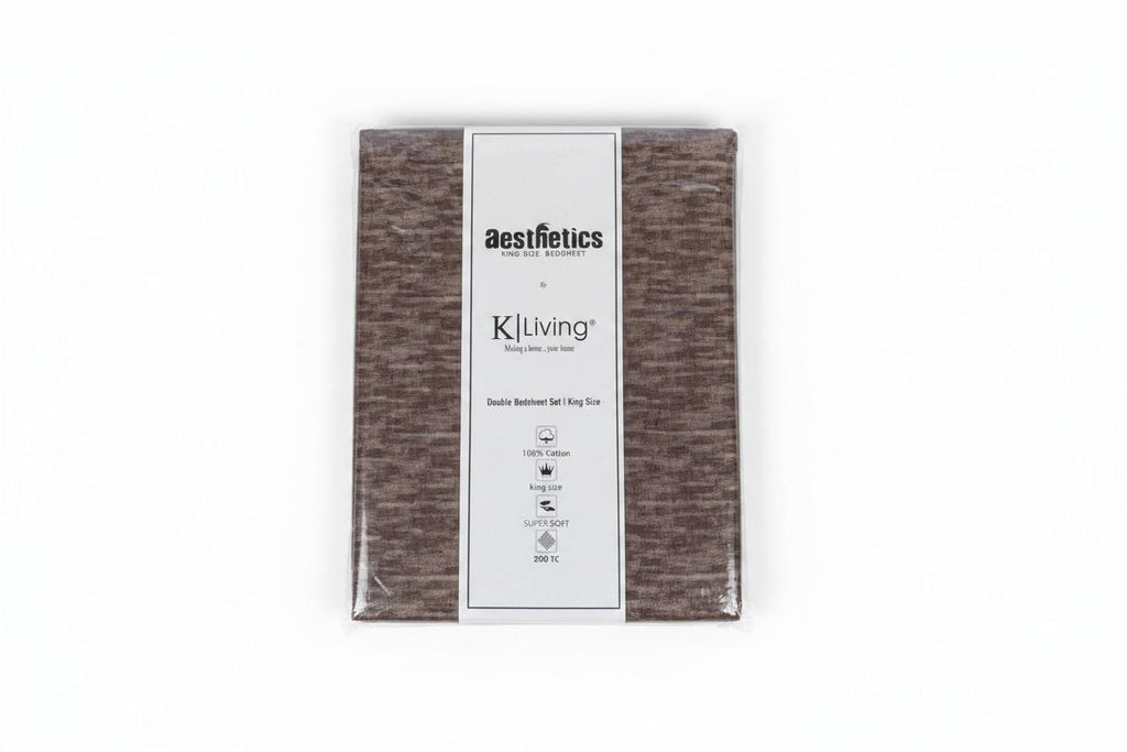 Aesthetics King Size Bed Sheet | 100% Imported Pure Cotton | 200TC | Super Soft | Dark Brown Mocha