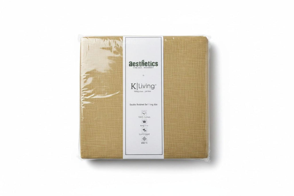 Aesthetics King Size Bed Sheet | 100% Imported Pure Cotton | 200TC | Super Soft | Golden Wheat