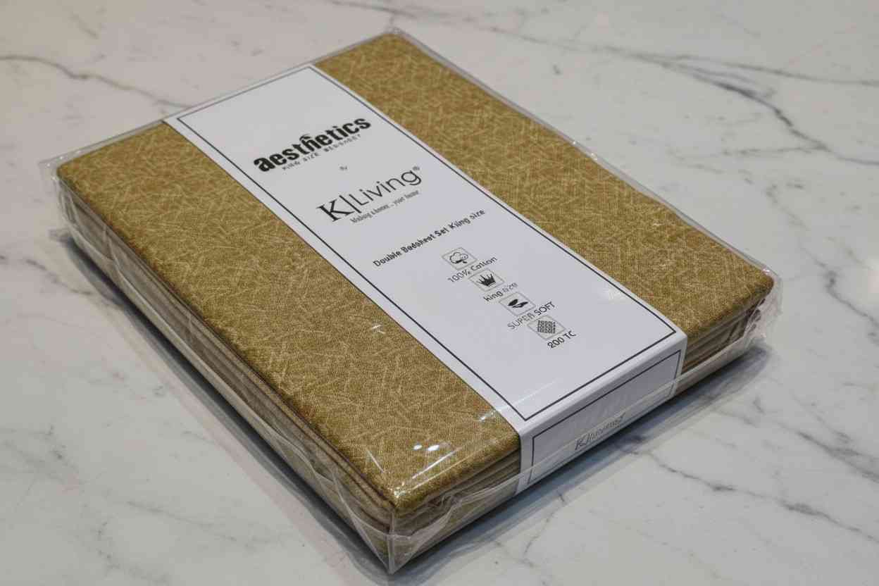 Aesthetics King Size Bed Sheet | 100% Imported Pure Cotton | 200TC | Super Soft | Golden Wheat
