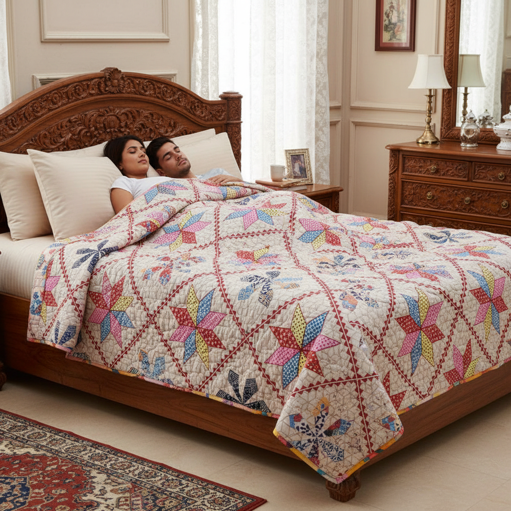 Summer Comforter  Colorful Patchwork Star Double Bed | Quilted Bedding