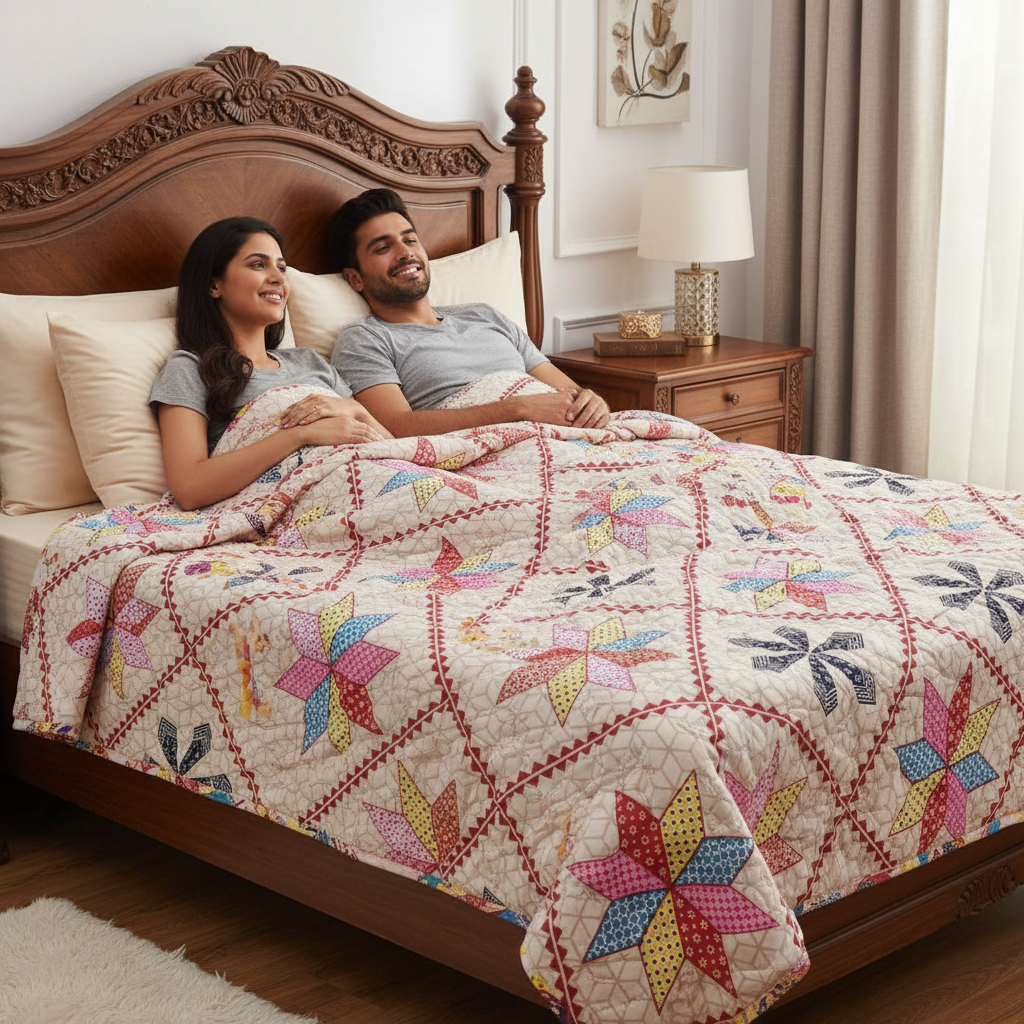 Summer Comforter  Colorful Patchwork Star Double Bed | Quilted Bedding