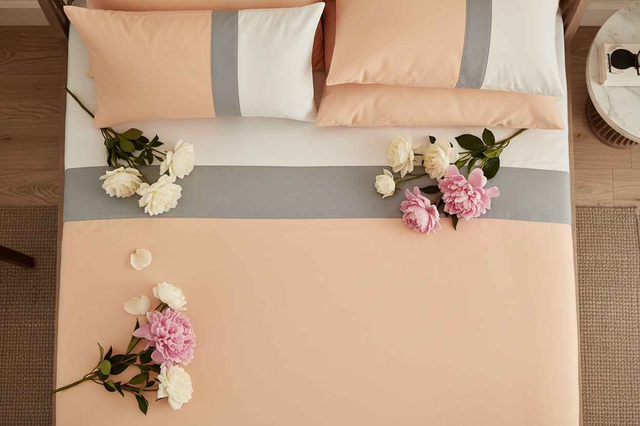 Luxe Stripe Bedsheet Set – Peach & Slate