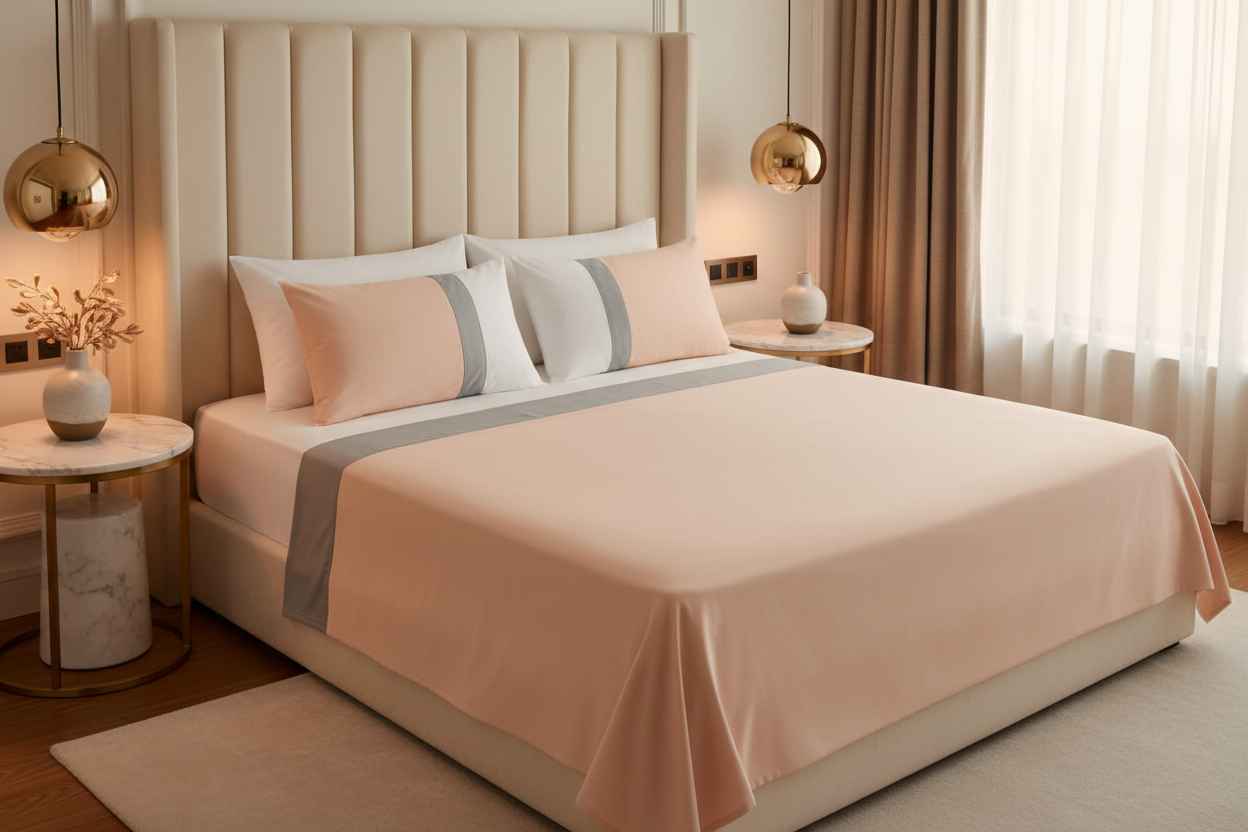 Luxe Stripe Bedsheet Set – Peach & Slate
