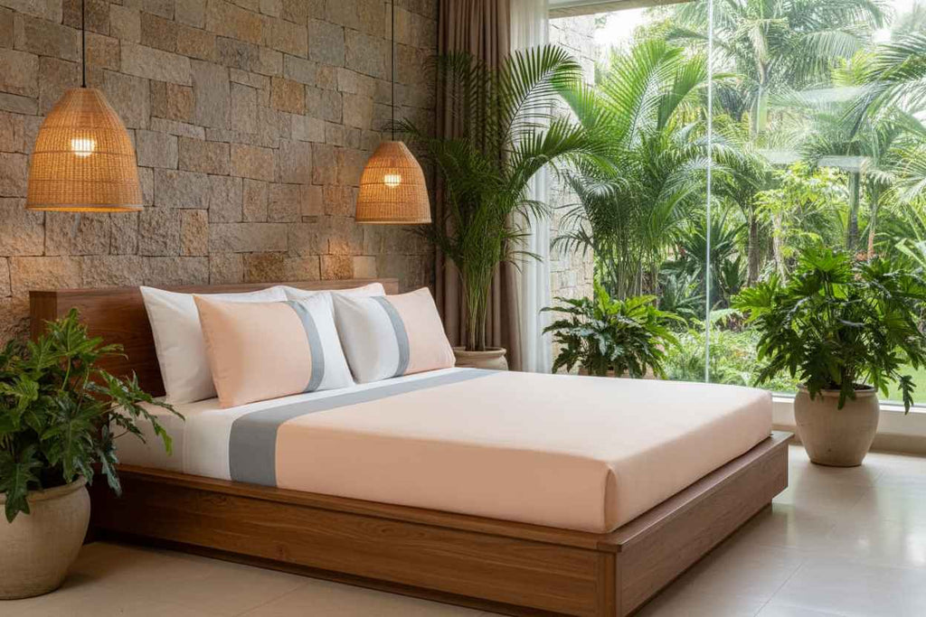 Luxe Stripe Bedsheet Set – Peach & Slate